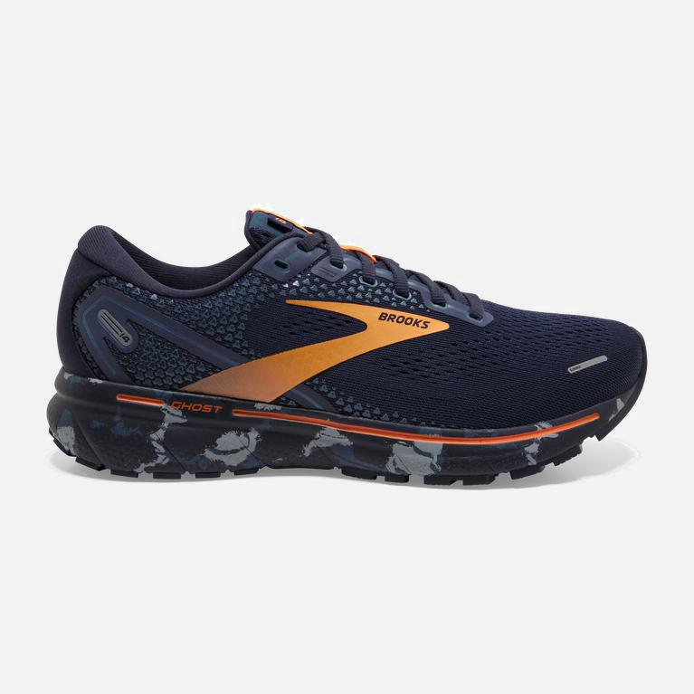 Brooks Ghost 14 Mens Cushioned Road Running Shoes - Navy/Grey/Orange - Philippines (783916TUV)